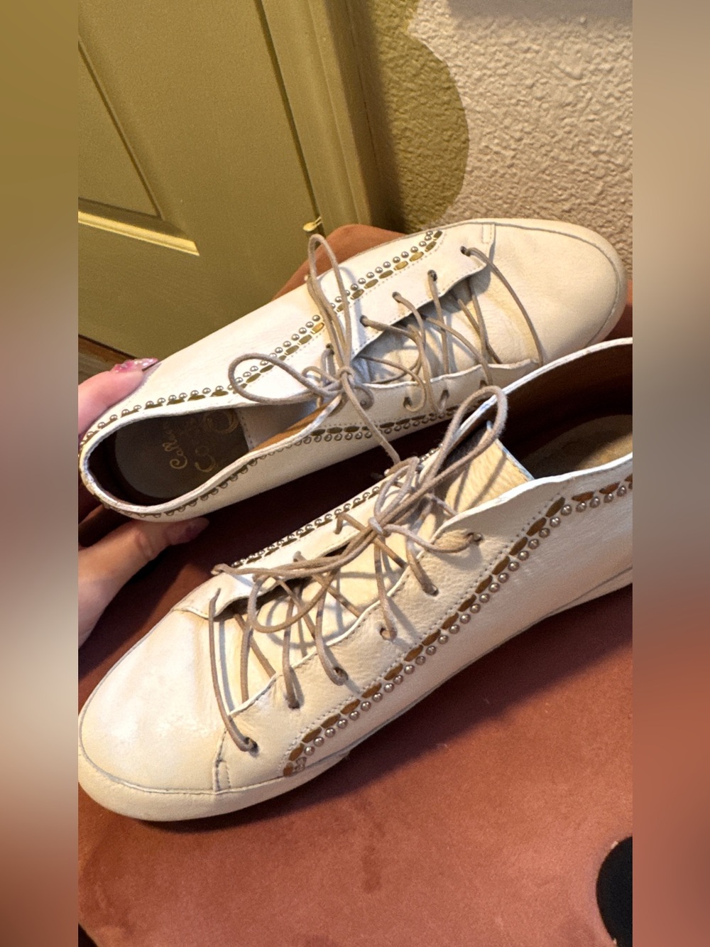 Calleen Cordero leather Lace-Up Women's Sneakers with Decorative Stud Trim